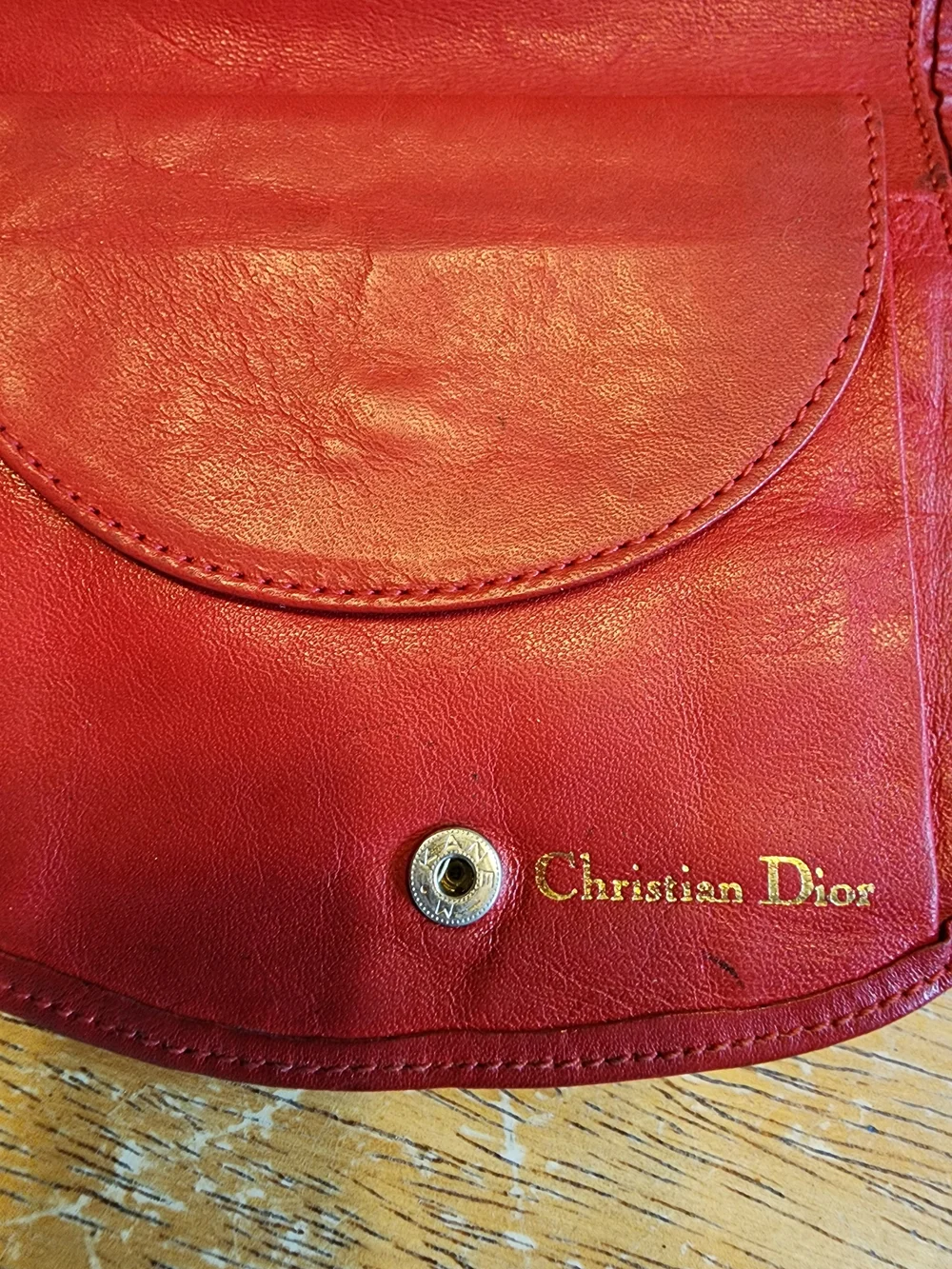 vintage red leather Christian Dior small wallet or coin/card compact case